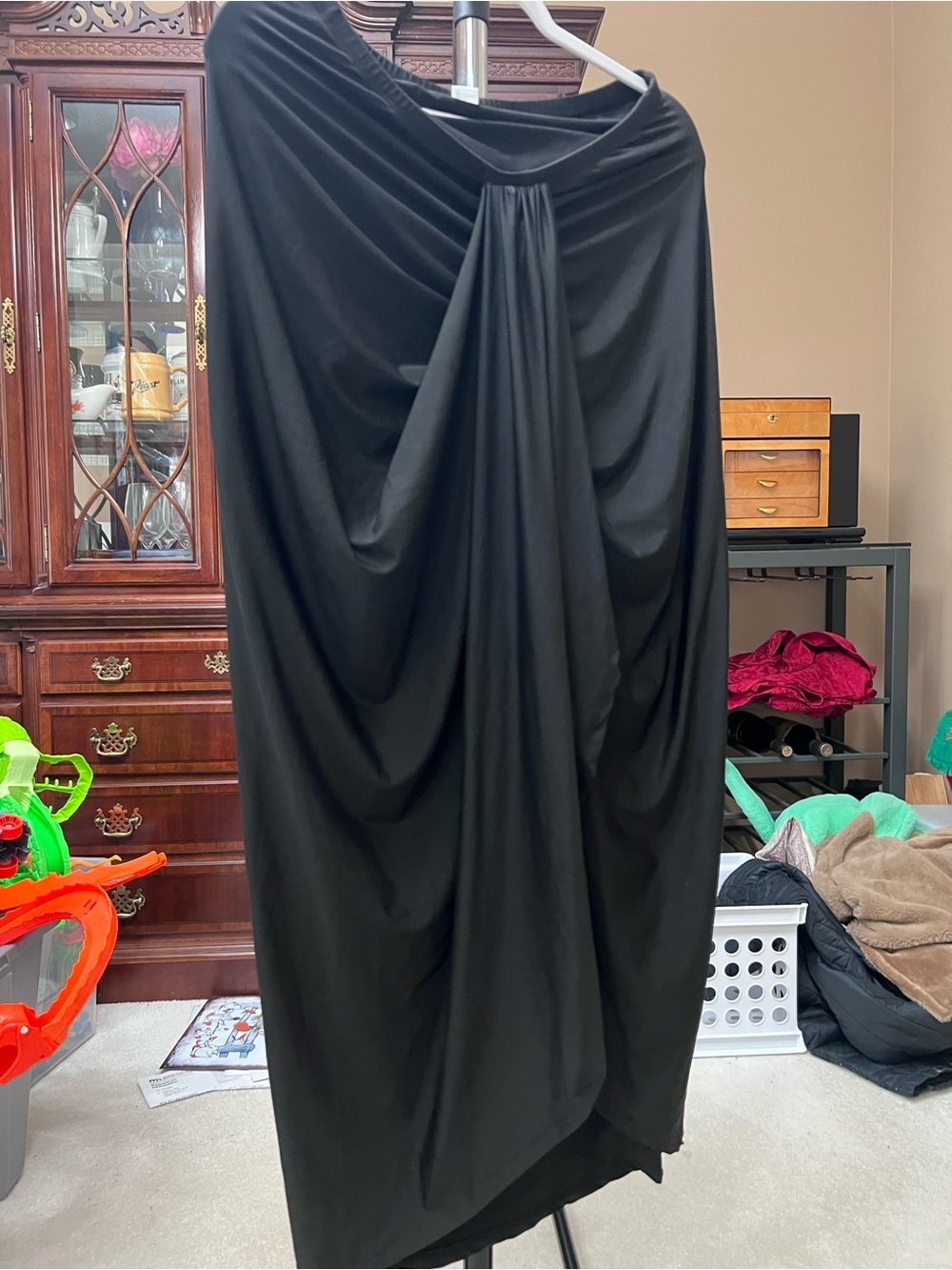 SHEIN Black Draped Maxi Skirt with Gathered Front